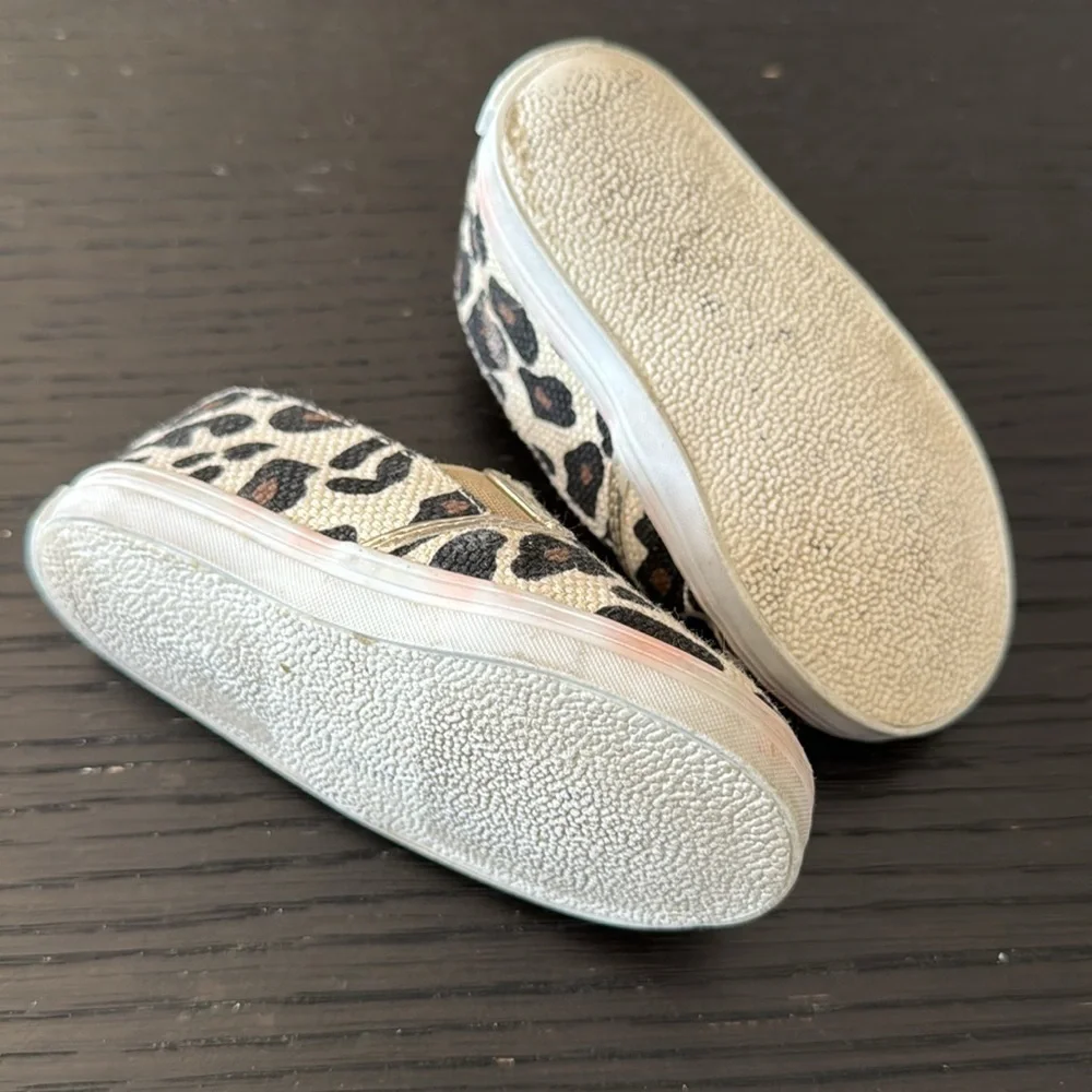 Stuart Weitzman Baby Nuggets animal print metallic gold trim slip on sneakers. 5
